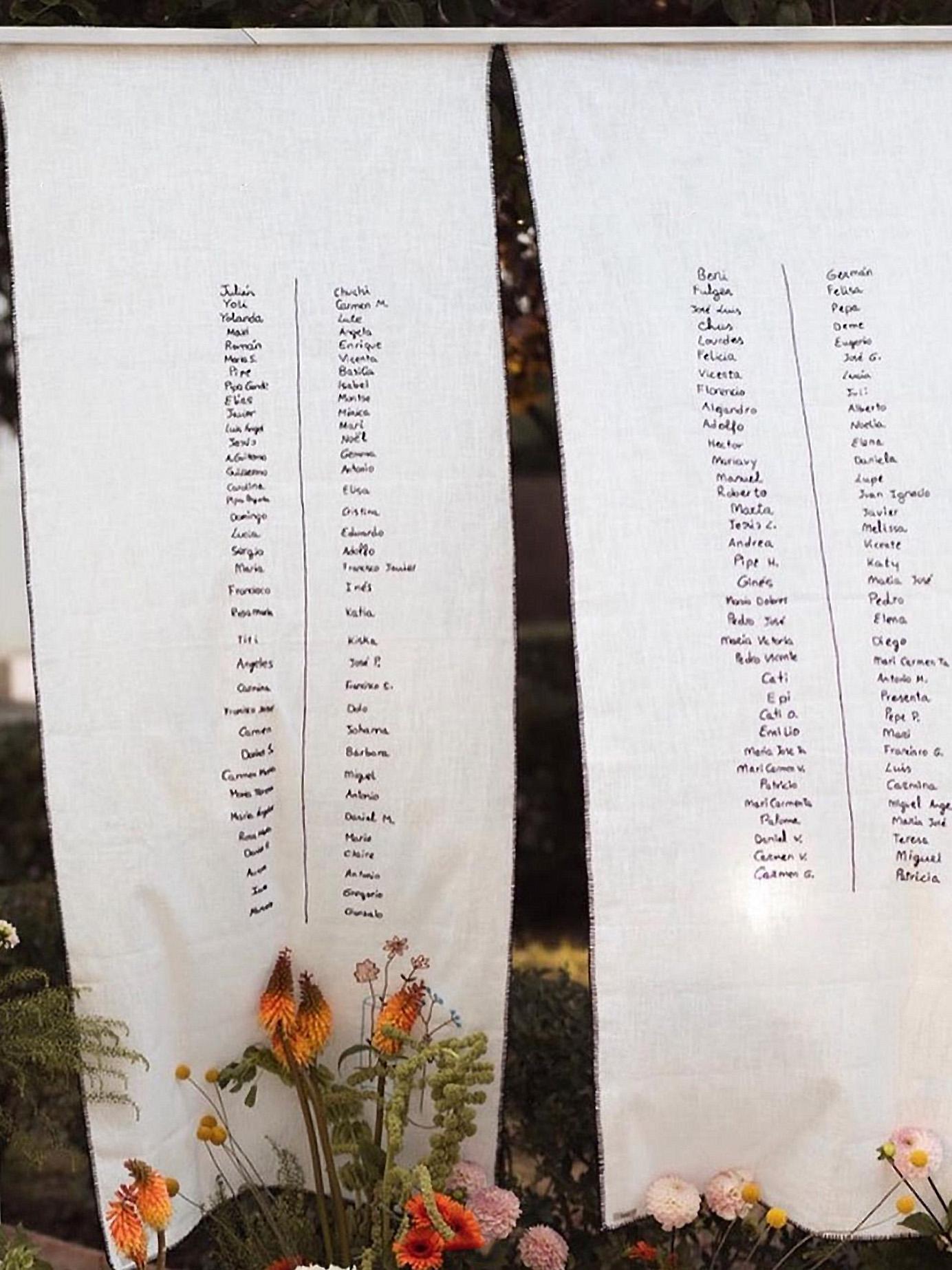 Two large fabrics with embroidered names