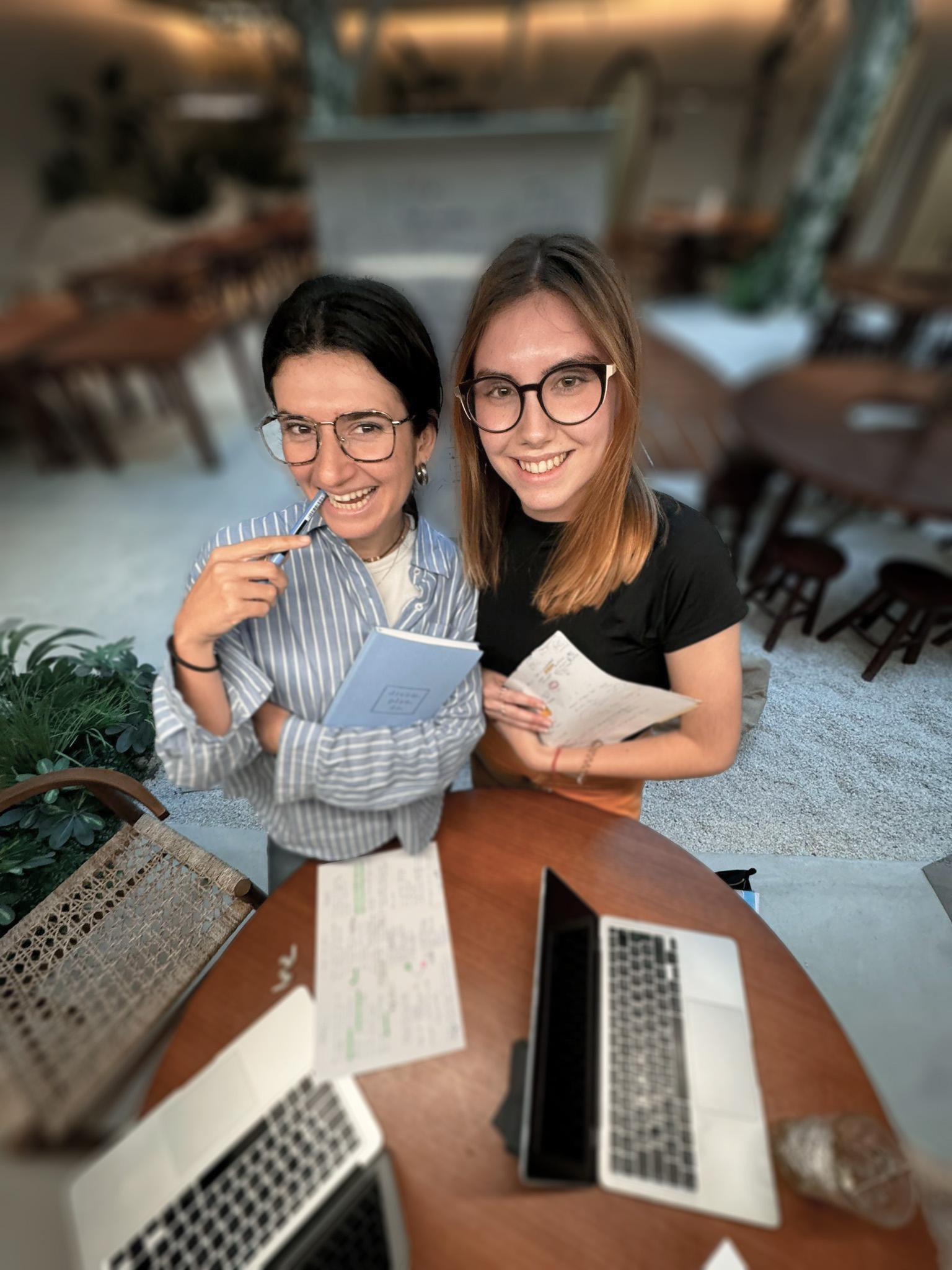 Ale and Clau posing as teachers